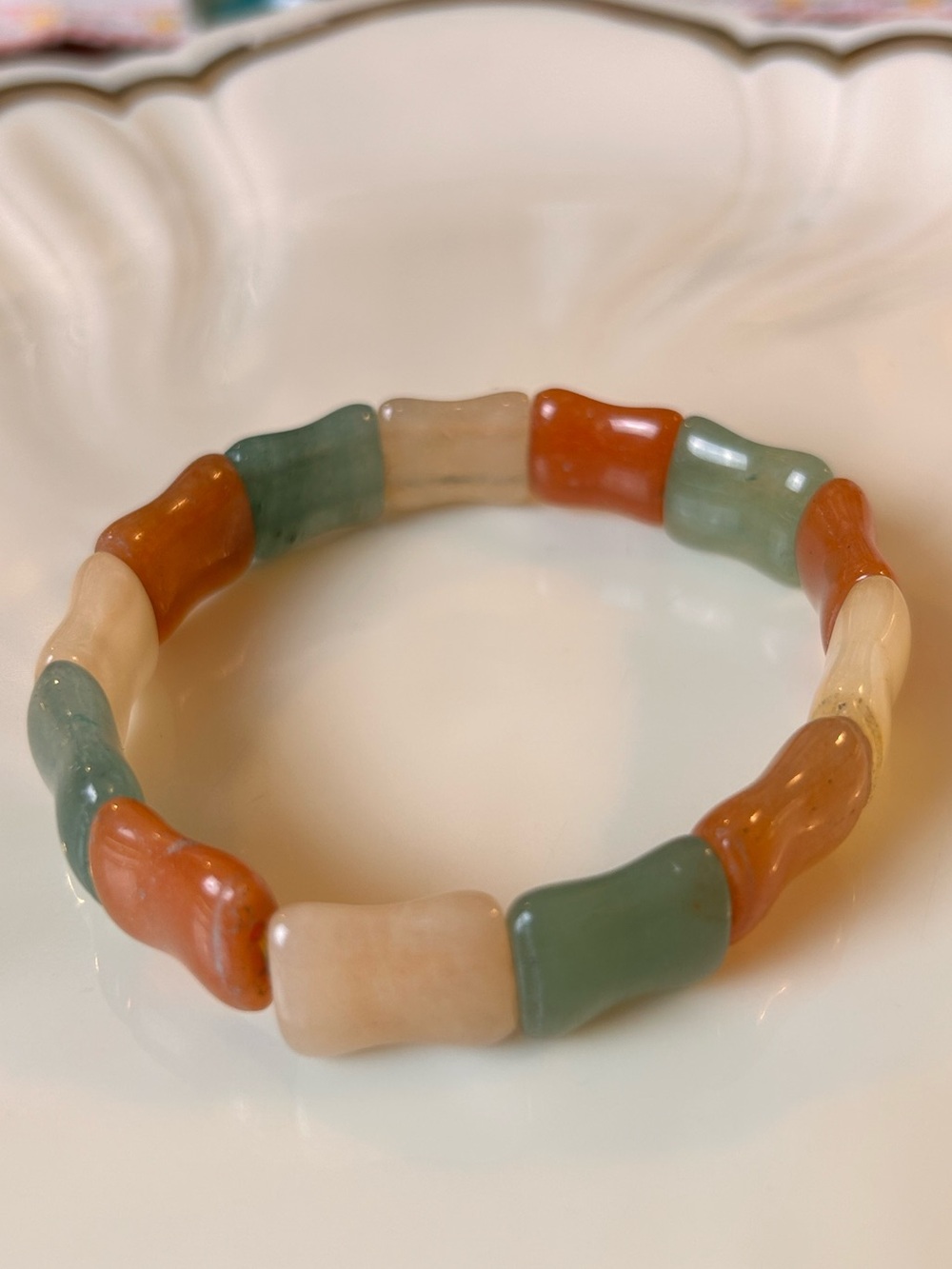 Aventurine stone bracelet, bamboo-shaped, Chunky Boho Artisan Southwest